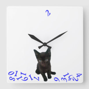 Bad Kitty~ WALL CLOCK/BLUE Quadratische Wanduhr