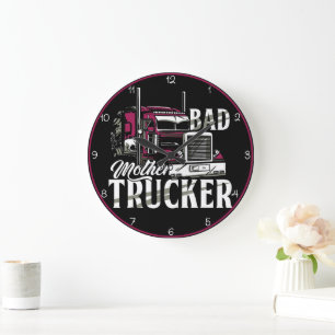 Bad Mother Trucker Lila Power Große Wanduhr