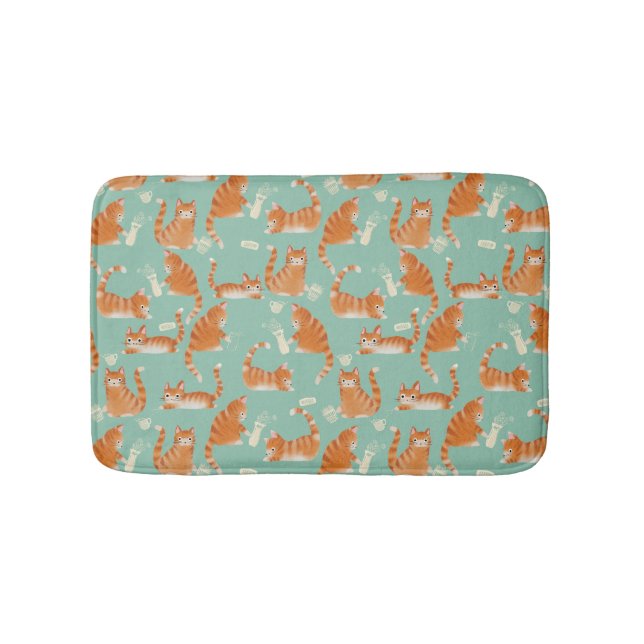 Bad Orange Tabby Katzen klopfen über Muster Badematte (Vorderseite)