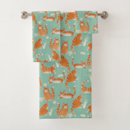 Bad Orange Tabby Katzen klopfen über Muster Badhandtuch Set