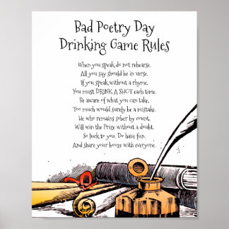 Bad Poetry Day Funny Drink Spielregeln Gedicht Poster