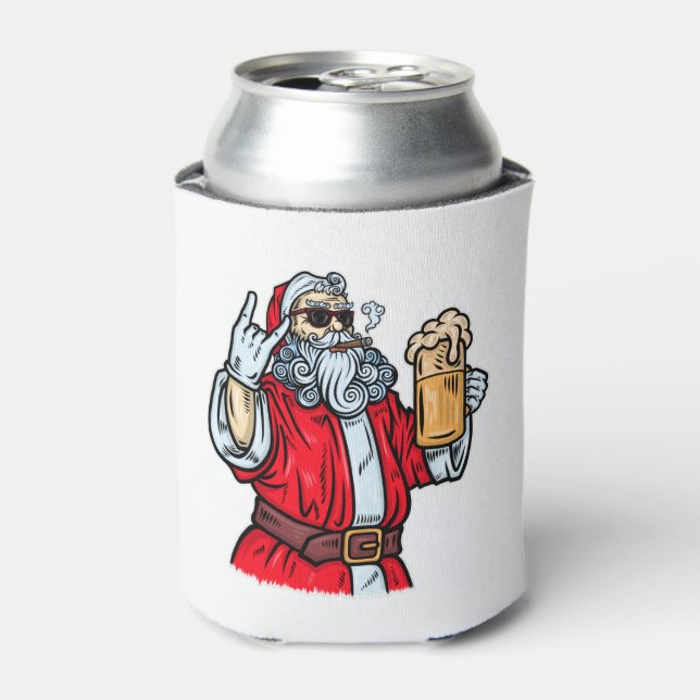 Bad Santa Claus, Rock, Bier und Zigar Dosenkühler (Kanne Vorderseite)