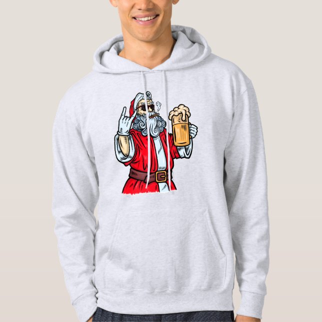 Bad Santa Claus, Rock, Bier und Zigar Hoodie (Vorderseite)