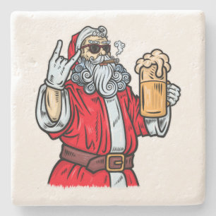 Bad Santa Claus, Rock, Bier und Zigar Steinuntersetzer