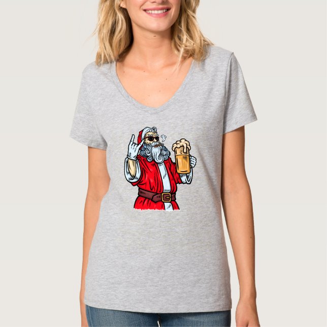 Bad Santa Claus, Rock, Bier und Zigar T-Shirt (Vorderseite)