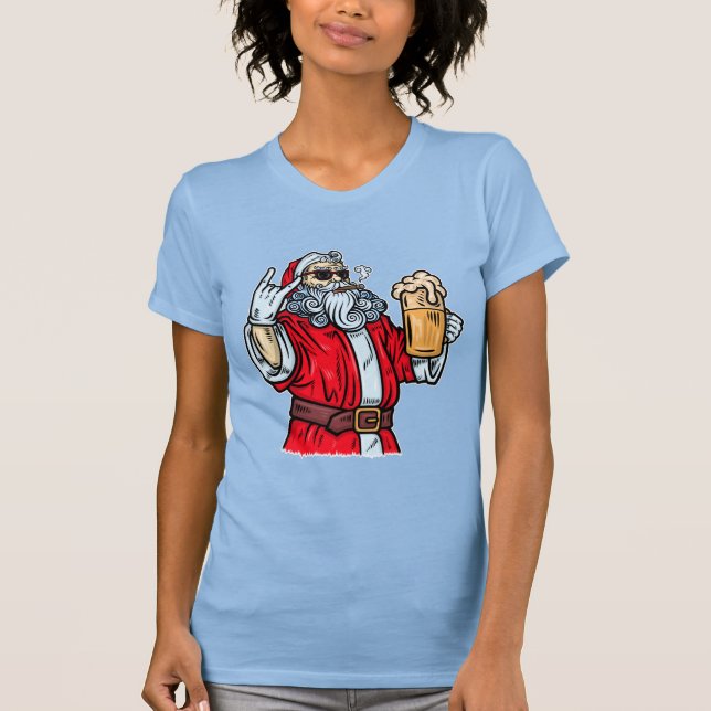 Bad Santa Claus, Rock, Bier und Zigar T-Shirt (Vorderseite)