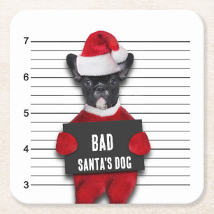 Bad Santa's Dog Mugshot Funny Christmas Rechteckiger Pappuntersetzer