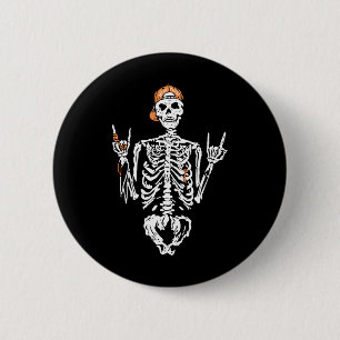 Bad Skeleton Hand Rock Sommer Halloween Skull Wome Button