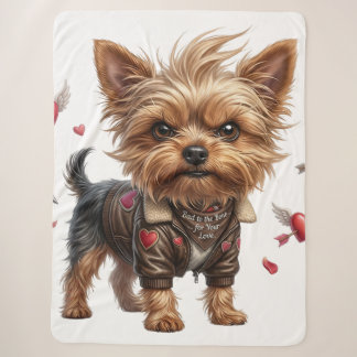 Bad to the Bone Yorkie Valentine Sherpa Blanket Sherpadecke