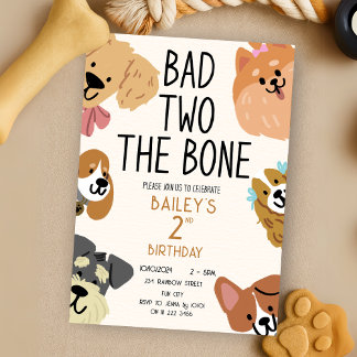 Bad Two der Knochen Welpen Hund Geburtstag Einladung