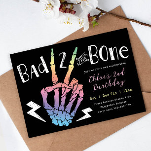 Bad TWO the Bone Girls Pastel Regenbogen 2. Geburt Einladung