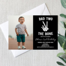 Bad Two The Bone Skeleton Photo 2nd Birthday Party Einladung