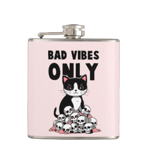 Bad Vibes only - Cat & Skulls Flachmann