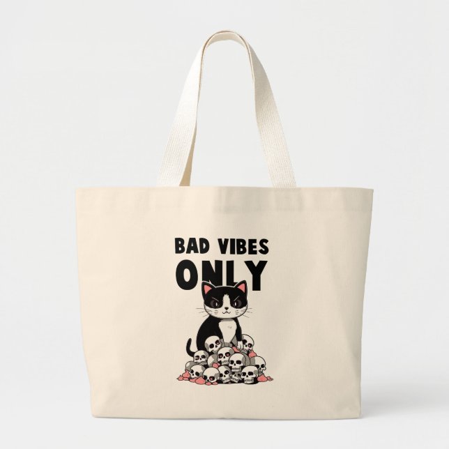 Bad Vibes only - Cat & Skulls Jumbo Stoffbeutel (Vorne)