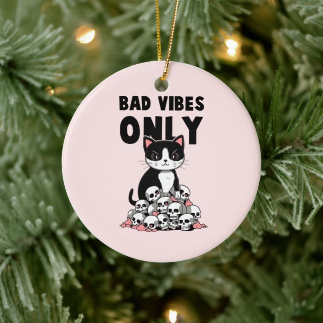 Bad Vibes only - Cat & Skulls Keramik Ornament (Baum)