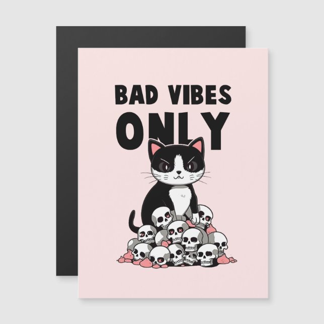 Bad Vibes only - Cat & Skulls Magnetkarte (Vorne/Hinten)