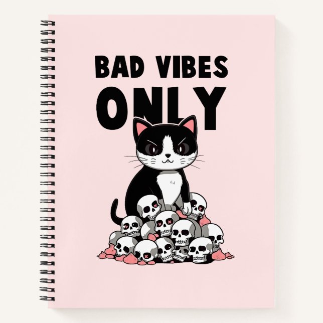 Bad Vibes only - Cat & Skulls Notizbuch (Vorderseite)