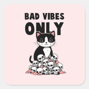 Bad Vibes only - Cat & Skulls Quadratischer Aufkleber