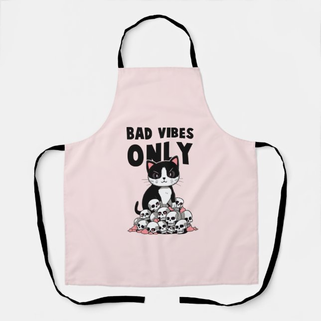 Bad Vibes only - Cat & Skulls Schürze (Vorderseite)