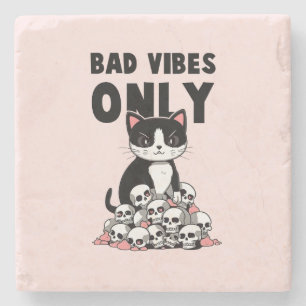 Bad Vibes only - Cat & Skulls Steinuntersetzer