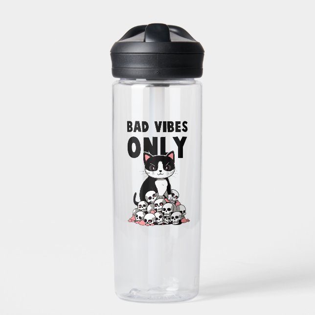 Bad Vibes only - Cat & Skulls Trinkflasche (Vorderseite)