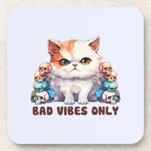 Bad Vibes only - Fierce Cat & Skulls Gothic Design Getränkeuntersetzer