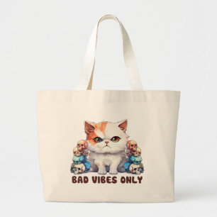 Bad Vibes only - Fierce Cat & Skulls Gothic Design Jumbo Stoffbeutel