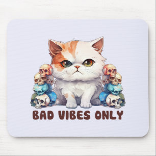 Bad Vibes only - Fierce Cat & Skulls Gothic Design Mousepad