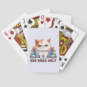Bad Vibes only - Fierce Cat & Skulls Gothic Design Spielkarten