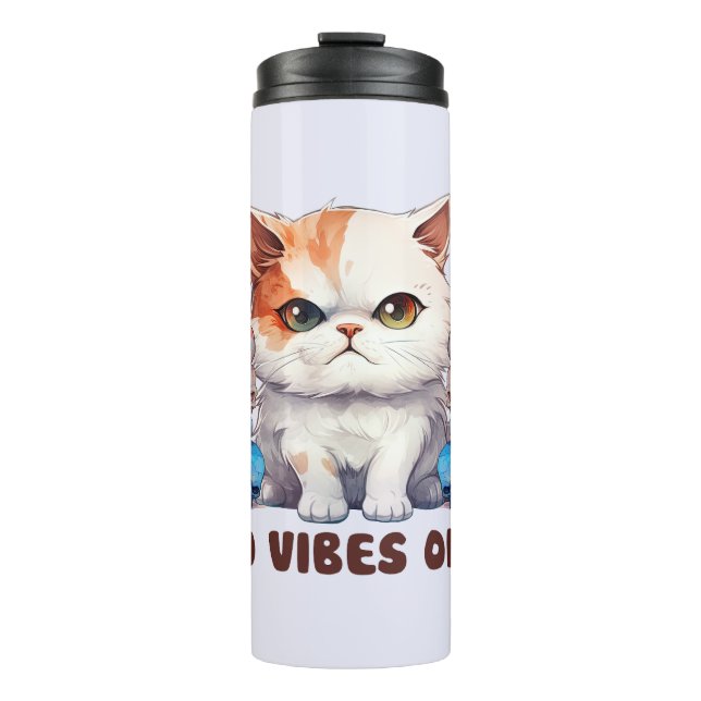 Bad Vibes only - Fierce Cat & Skulls Gothic Design Thermosbecher (Vorderseite)