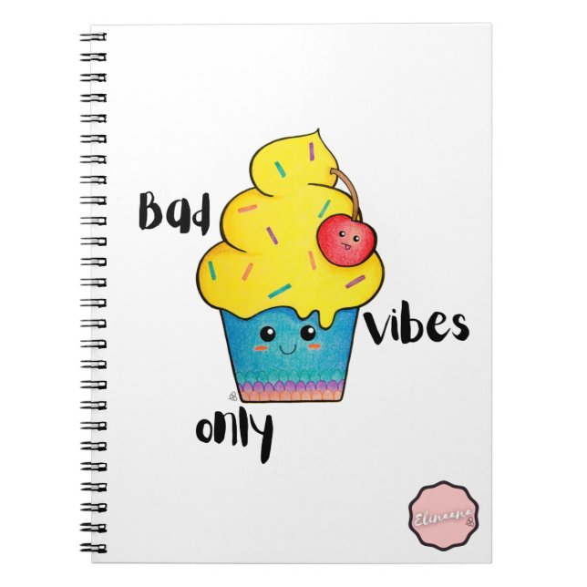 Bad Vibes only, Kawaii Cartoon Cupcake Notizblock (Vorderseite)