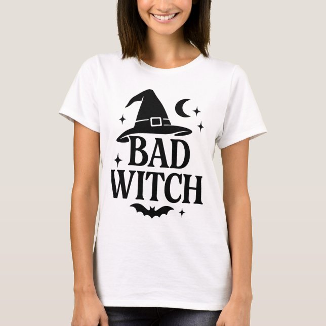Bad Witch | Schwarz-Weiß-Minimalistisch-FrauenHall T-Shirt (Vorderseite)