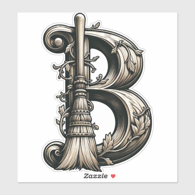 Bad Witch Witchy Broom Letter B Custom Initial Aufkleber (Blatt)