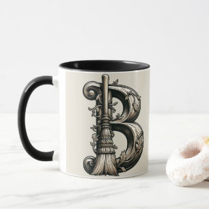 Bad Witch Witchy Broom Letter B Custom Initial Tasse