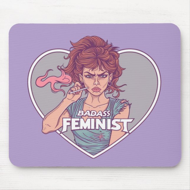 BADASFEMINISTIN, Cartoon Mousepad (Vorne)