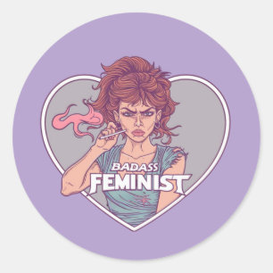 BADASFEMINISTIN, Cartoon Runder Aufkleber