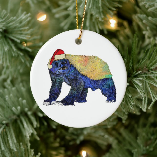 Badass Santa Honey Badger Psychedelic Keramik Ornament (Baum)
