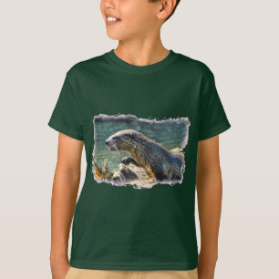 Bade River Otter Wildlife Art T-Shirt