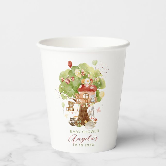 Badefarbe Woodland Party Babydusche Pappbecher (Rückseite)
