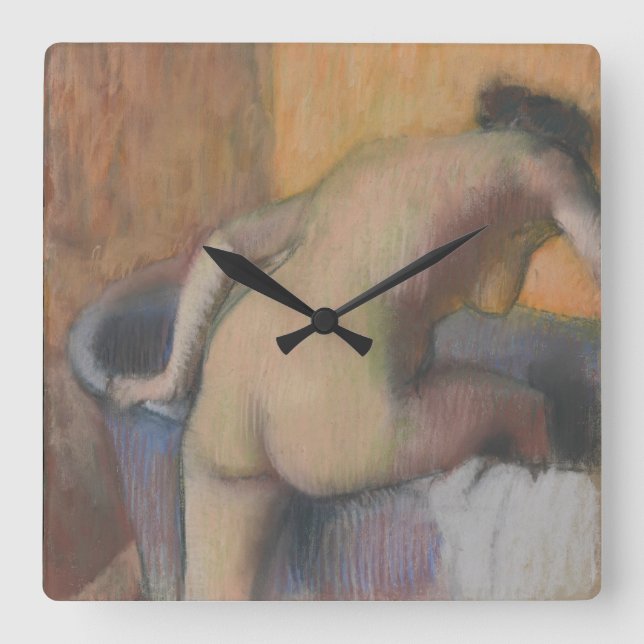 Badegast Edgar Degass |, der in eine Wanne tritt Quadratische Wanduhr (Vorderseite)