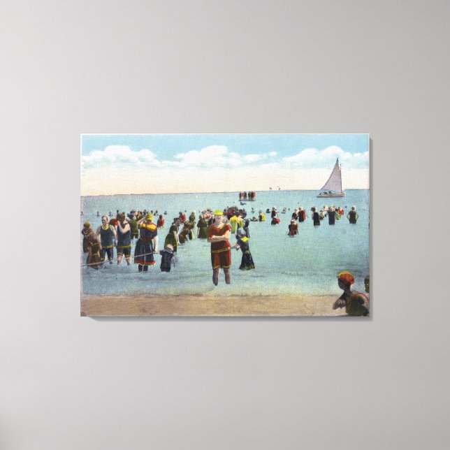 Badegäste am Strand Leinwanddruck (Vorderseite)