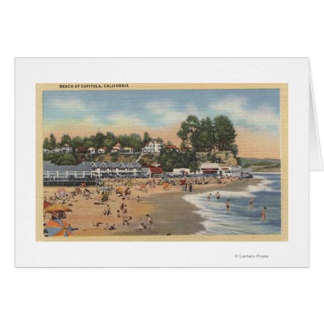 Badegäste und Sonnenschirme am Strand (Vorderseite (Horizontal))