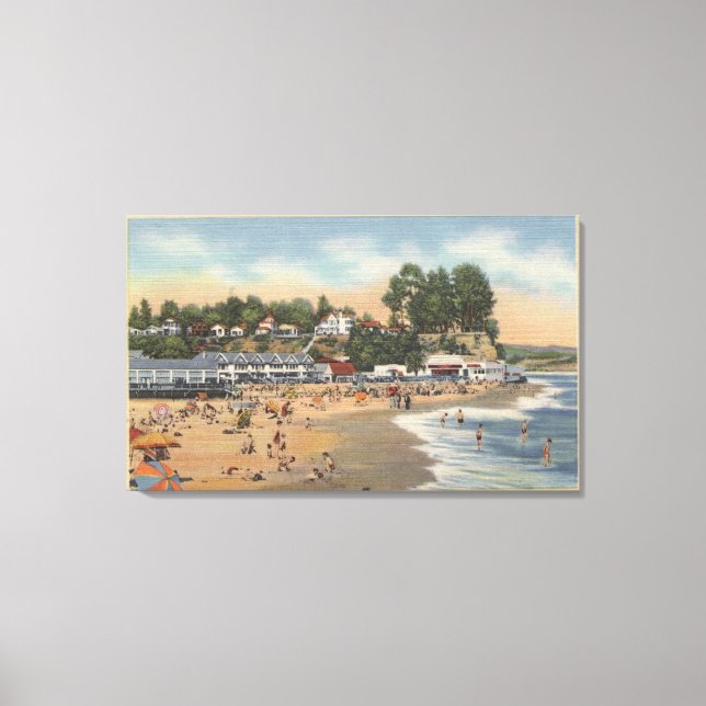 Badegäste und Sonnenschirme am Strand Leinwanddruck (Vorderseite)
