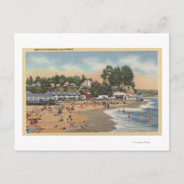 Badegäste und Sonnenschirme am Strand Postkarte (Vorderseite)