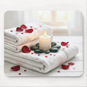 Badehandtücher mit roten Rosenblättern und Herzen Mousepad