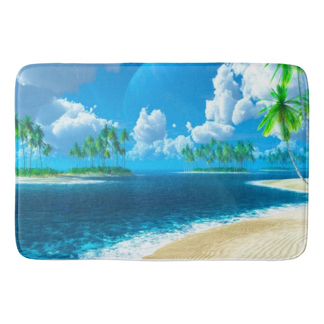 Badematte/tropischer Strand mit Palmen Badematte (Vorderseite)