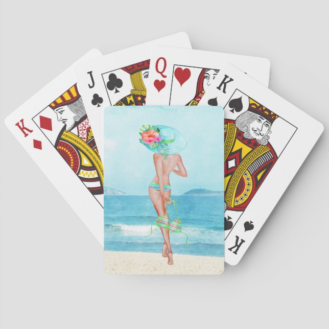 Baden der Schönheits-Strand-tropischen Spielkarten (Rückseite)