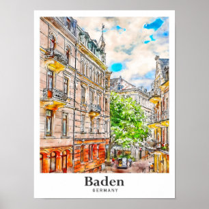 Baden Deutschland Reisen Wasserfarbenhandzeichnung Poster