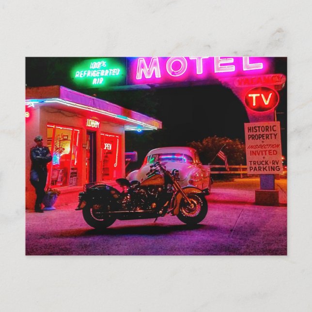 Baden im Glanz der historischen Route 66 Neon Postkarte (Vorderseite)