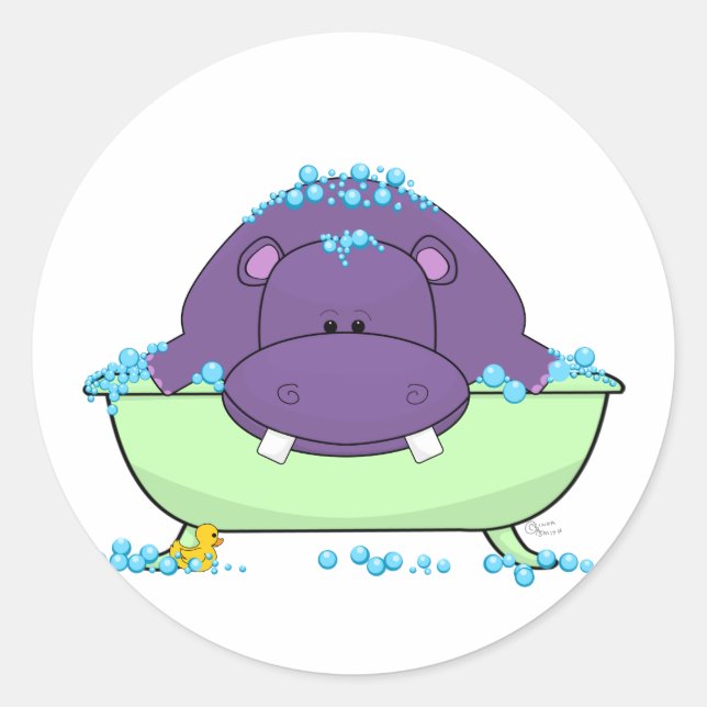 Baden Lila Hippo Runder Aufkleber (Vorderseite)